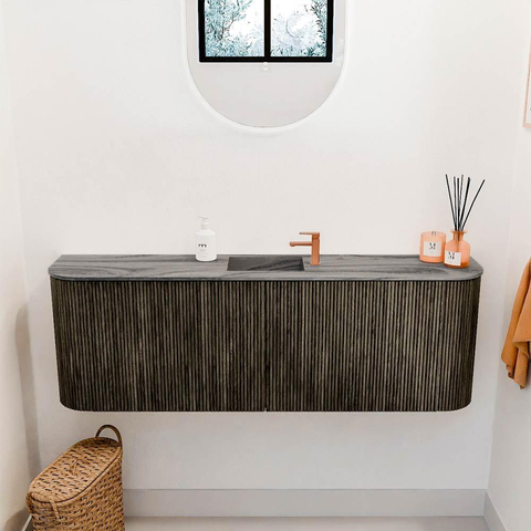 Mondiaz JOYA-DLUX 123.2cm toiletmeubel - ronding links en rechts kleur Shadow - Wastafel FAYE positie Midden 1 kraangat kleur Sombra. SW1425248