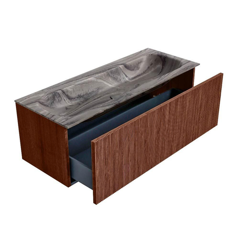 MONDIAZ KURVE-DLUX Meuble de salle de bains 120cm couleur Ruby avec 1 tiroir et 0 portes. Lavabo BIG LARGE Central 2 trous de robinet Sombra. SW1433979