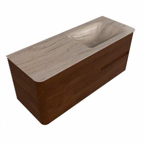 Mondiaz CIRO-DLUX Meuble de salle de bains - 120x45x50cm - Plan vasque Solid surface Saba - 1 vasque à droite - 1 trou de robinet - 2 tiroirs - Ruby SW1531992