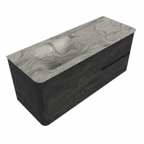Mondiaz CIRO-DLUX Badkamermeubelset - 120x45x50cm - Solid surface wastafel Glace - 1 wasbak Links - 1 kraangat - 2 lades - Shadow SW1532216