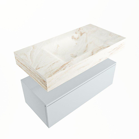 Mondiaz ALAN-DLUX Ensemble de meuble - 90cm - meuble Clay mat - 1 tiroir - Lavabo Cloud Frappe suspendu - vasque Centre - 0 trous de robinet SW805314
