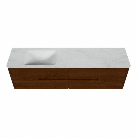 Mondiaz CIRO-DLUX Ensemble de meubles de salle de bains - 180x45x50cm - vasque solid surface Opalo - 1 lavabo à gauche - 1 trou de robinet - 4 tiroirs - Ruby SW1531843