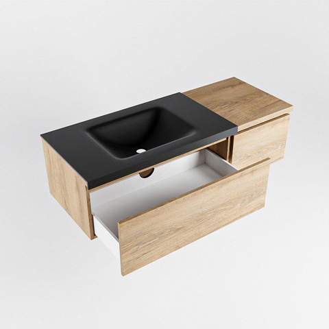 MONDIAZ BUKLA 120cm meuble de salle de bain avec module 40 couleur Chêne blanchi avec 2 tiroirs. Lavabo CLOUD à gauche 1 trou de robinet couleur Urbaine. SW1382076