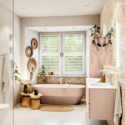 MONDIAZ Vica Ensemble meuble de salle de bains - 160cm - meuble bas rosee - 4 tiroirs - lavabo moon double - 2 trous de robinet - version haute 60cm - talc SW1080443