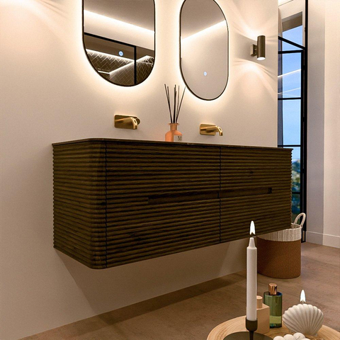 Mondiaz CIRO-DLUX Badkamermeubelset - 140x45x50cm - Solid surface wastafel Lava - 2 wasbak Dubbel - zonder kraangaten - 4 lades - Shadow SW1532483