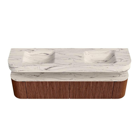 MONDIAZ THOR-DLUX Meuble de salle de bains - 190cm - arrondi gauche + droite - couleur Ruby - 2 tiroirs et 2 portes - Vasque suspendue CLOUD Double 2 trous de robinet - couleur Nata SW1466795