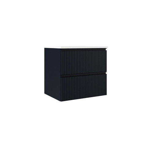 Saniclass Prime Blend Meuble de salle de bain - 60x55x46cm - 1 vasque ovale en céramique blanc - 1 trou de robinet - 2 tiroirs - miroir rectangulaire - mat marine bleu SW917106