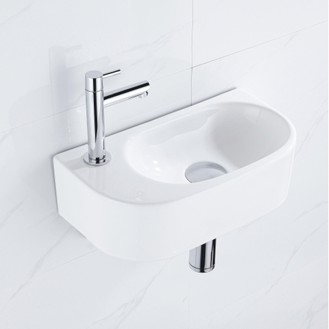 QeramiQ Fuente fonteinset – halfrond – 40x21.5x12 cm – keramiek wit glans – kraangat links – chromen kraan SW1232776