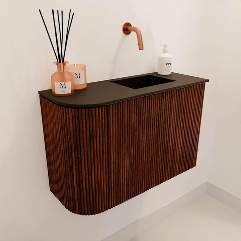 Mondiaz JOYA 61.6cm meuble de salle de bains - arrondi gauche couleur Ruby - Vasque FAYE position Droite Sans trou de robinet couleur Urban SW1421853