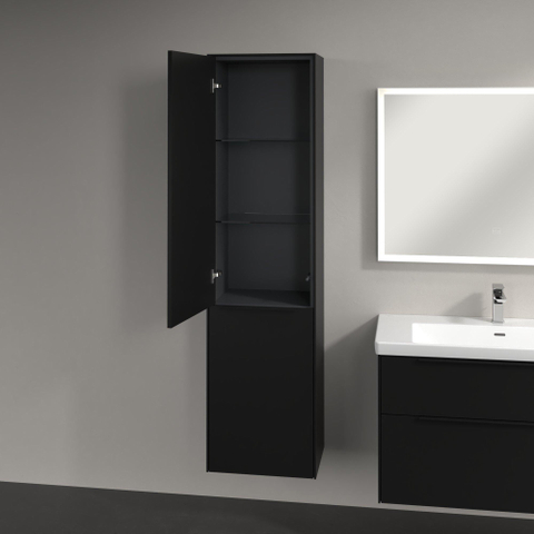 Villeroy & Boch Subway 3.0 Badkamerkast - opbouw - 45x35x170cm - 1 linksdraaiende - softclose deur greep - spaanplaat - Volcano Black (zwart) SW730471