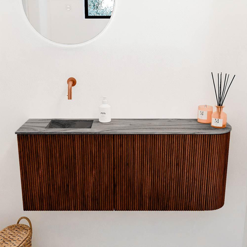 Mondiaz JOYA-DLUX 101.6cm toiletmeubel - ronding rechts kleur Ruby - Wastafel FAYE positie Links Zonder kraangat kleur Sombra. SW1425704