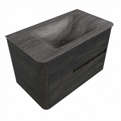 Mondiaz CIRO-DLUX Ensemble de meuble de salle de bains - 80x45x50cm - Plan-vasque Solid surface Oza - 1 bassin au milieu - 1 trou de robinet - 2 tiroirs - Shadow SW1532611