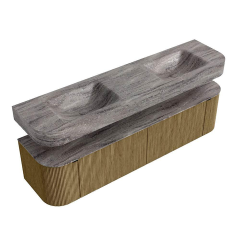 MONDIAZ THOR-DLUX 180cm meuble de salle de bains arrondi gauche + droite couleur Dusk avec 2 tiroirs et 2 portes. Vasque suspendue CLOUD Double sans trou de robinet couleur Oza. SW1466308