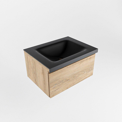 Mondiaz BUKLA Ensemble de meuble - 60x45x34cm - 0 trous de robinet - lavabo centré - solid surface - Urban - sans poignée - 1 tiroir - Mélamine - Chêne blanchi SW704788