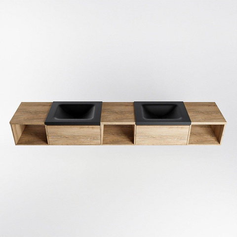 MONDIAZ BUKLA 240cm meuble de salle de bains avec module ouvert 40 L+M+R couleur Washed Oak avec 2 tiroirs. Lavabo CLOUD double 0 trous de robinet couleur Urban. SW1382357