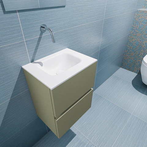 MONDIAZ ADA Toiletmeubel - 40x30x50cm - 0 kraangaten - 2 lades - army mat - wasbak midden - Solid surface - Wit SW472651