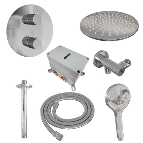 BRAUER Chrome Carving ensemble de douche pluie encastré – douche de tête Ø 30 cm – bras de plafond 30 cm – douchette ronde – support fixe SW1159001