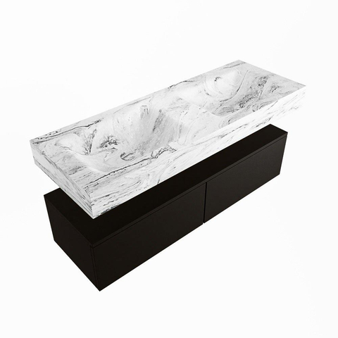 Mondiaz ALAN-DLUX Ensemble de meuble - 130cm - meuble Urban mat - 2 tiroirs - Lavabo Cloud Glace suspendu - vasque Gauche et droite - 0 trous de robinet SW805584