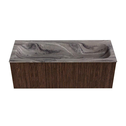 MONDIAZ KURVE-DLUX 120cm badmeubel kleur Walnut met 1 lade en 0 deuren. Wastafel BIG LARGE Midden 1 kraangat Sombra. SW1433680