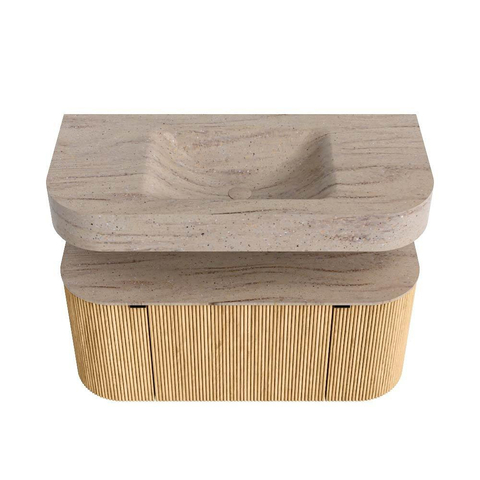 MONDIAZ THOR-DLUX 100cm badmeubel ronding links + rechts kleur Oak met 1 lade en 2 deuren. Vrijhangende wastafel CLOUD Midden 1 kraangat kleur Saba. SW1467554