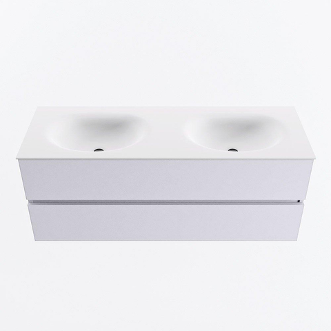 Mondiaz VICA Ensemble meuble de salle de bains - 130cm - cale - 2 tiroirs - Lavabo MOON - double sans trou de robinet - couleur talc - version XL 60cm de haut SW1189242