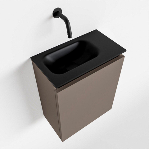MONDIAZ TURE Toiletmeubel 40x23x50cm met 0 kraangaten 1 deuren smoke mat Wastafel Eden links Solid Surface Zwart SW475322