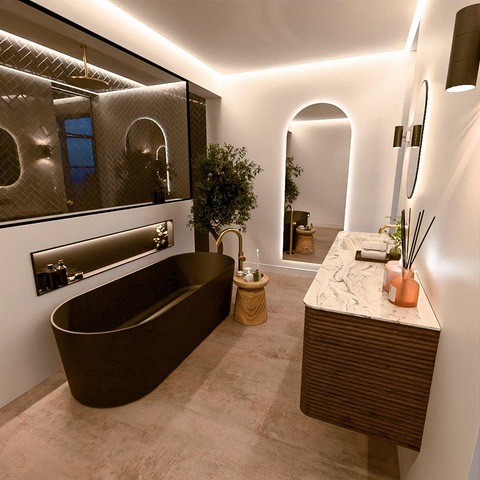 Mondiaz CIRO-DLUX Ensemble de meubles de salle de bains - 160x45x50cm - Plan-vasque solid surface Glace - 1 lavabo à gauche - sans trous de robinetterie - 4 tiroirs - Dusk SW1532993