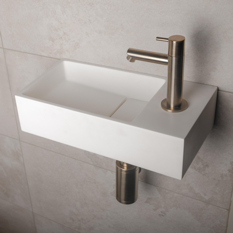 Differnz Solid fonteinset - 36x18.5x9cm - Rechthoek - 1 kraangat - Chroom - Solid Surface Wit met kraan SHOWROOMMODEL SHOW26559