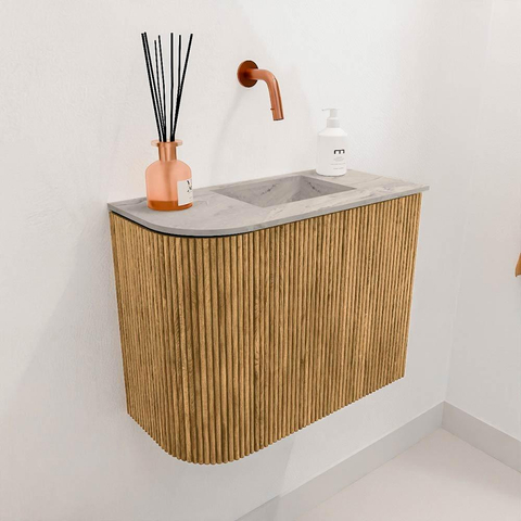 Mondiaz JOYA-DLUX Meuble de salle de bains - 51,6cm - arrondi gauche couleur Chêne - Vasque FAYE position Droite Sans trou de robinet couleur Glace SW1421988