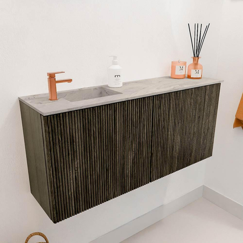 Mondiaz JOYA-DLUX 90cm toiletmeubel - kleur Shadow - Wastafel FAYE positie Links 1 kraangat kleur Glace. SW1422756