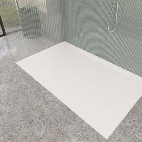 Villeroy & Boch Ecora douchebak - 160x100x3.5cm - afvoer lange zijde - stone white (wit) SW1559001