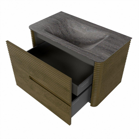 Mondiaz CIRO-DLUX Badkamermeubelset - 80x45x50cm - Solid surface wastafel Oza - 1 wasbak Midden - zonder kraangaten - 2 lades - Dusk SW1533256