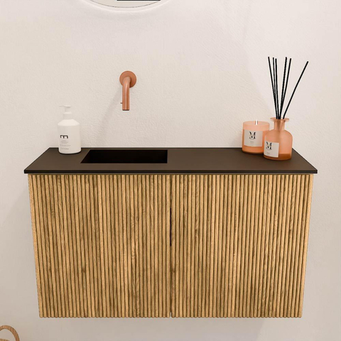 Mondiaz JOYA 70cm meuble de toilette - couleur Chêne - Vasque FAYE position Gauche Sans trou de robinet couleur Urban SW1421203