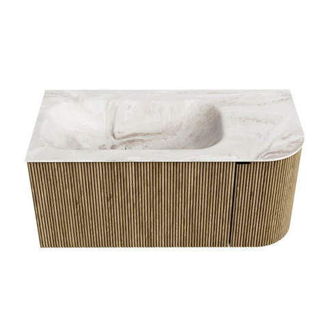 Mondiaz KURVE-DLUX Badkamermeubelset - 95x46x40cm - 1 lade - 1 deur - wastafel solid surface - links - 1 kraangat - Dusk SW1414920