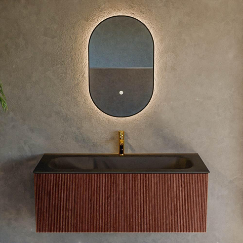 Mondiaz KURVE Ensemble meuble de salle de bains - 110x46x40cm - 1 tiroir - vasque solid surface - central - 1 trou de robinet - Ruby SW1415345