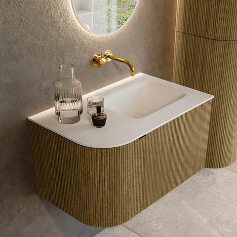 Mondiaz KURVE Ensemble de meuble de salle de bains - 75x46x40cm - 1 tiroir - 1 porte - lavabo solid surface - droit - sans trou de robinet - Dusk SW1414719