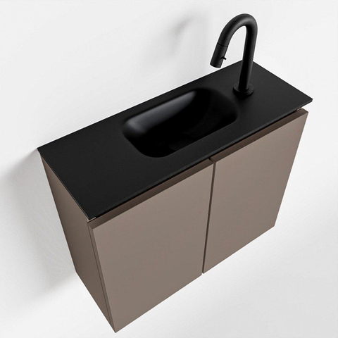MONDIAZ TURE Toiletmeubel 60x23x50cm met 1 kraangaten 2 deuren smoke mat Wastafel Eden midden Solid Surface Zwart SW475300