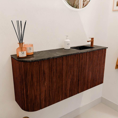 Mondiaz JOYA-DLUX 91.6cm toiletmeubel - ronding links kleur Ruby - Wastafel FAYE positie Rechts 1 kraangat kleur Lava. SW1423664