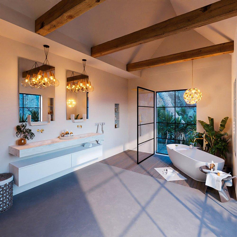 Mondiaz ALAN-DLUX Ensemble de meuble - 200cm - meuble Talc mat - 2 tiroirs - Lavabo Cloud Opalo suspendu - vasque Gauche et droite - 0 trous de robinet SW806386