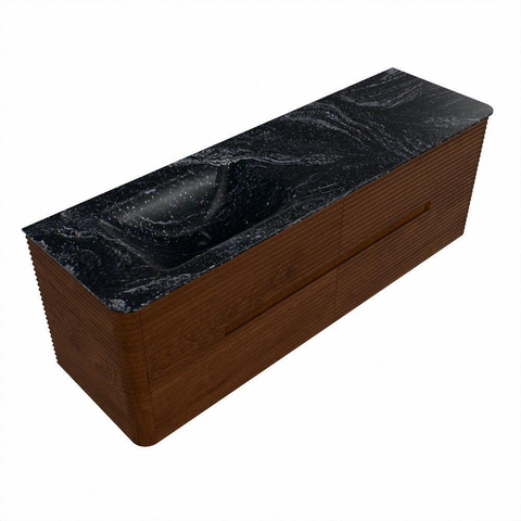 Mondiaz CIRO-DLUX Meuble de salle de bains - 150x45x50cm - Lavabo solid surface Lava - 1 vasque à gauche - 1 trou de robinet - 4 tiroirs - Ruby SW1531604
