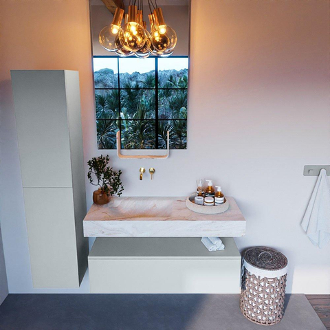 Mondiaz ALAN-DLUX Ensemble de meuble - 110cm - meuble Clay mat - 1 tiroir - Lavabo Cloud Frappe suspendu - vasque Gauche - 0 trous de robinet SW804969