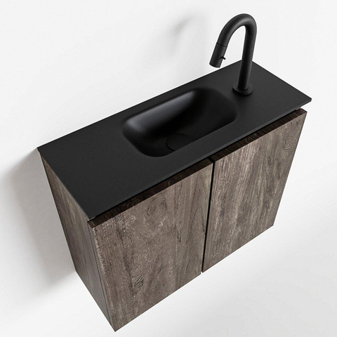 MONDIAZ TURE Toiletmeubel 60x23x50cm met 1 kraangaten 2 deuren dark brown mat Wastafel Eden midden Solid Surface Zwart SW475526