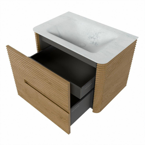 Mondiaz CIRO-DLUX Badkamermeubelset - 70x45x50cm - Solid surface wastafel Opalo - 1 wasbak Midden - zonder kraangaten - 2 lades - Oak SW1530992