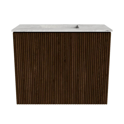 Mondiaz JOYA-DLUX 50cm toiletmeubel - kleur Walnut - Wastafel FAYE positie Links 1 kraangat kleur Glace. SW1422363