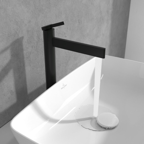 Villeroy & Boch Dawn 1 greeps wastafelkraan verhoogd - zonder pop up afvoergarnituur - mat zwart SW974135