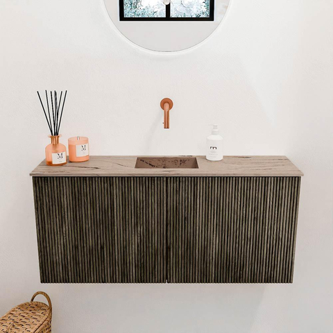 Mondiaz JOYA-DLUX 90cm meuble de salle de bains - couleur Shadow - Vasque FAYE position Milieu Sans trou de robinet couleur Arena. SW1424810