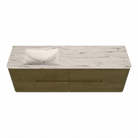 Mondiaz CIRO-DLUX Meuble de salle de bains - 160x45x50cm - Plan vasque solid surface Nata - 1 lavabo à gauche - 1 trou de robinet - 4 tiroirs - Dusk SW1533239