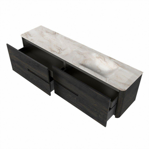 Mondiaz CIRO-DLUX Ensemble de meuble de salle de bains - 190x45x50cm - lavabo solid surface Frappe - 1 vasque à droite - 1 trou de robinet - 4 tiroirs - Shadow SW1532178