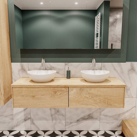 Mondiaz LUSH Meuble salle de bains avec 2 tiriors lavabo BARCO 150x30x45cm double 2 trous de robinet Washed oak SW409608
