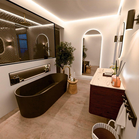 Mondiaz CIRO-DLUX Ensemble meuble de salle de bains - 130x45x50cm - lavabo solid surface Nata - 1 vasque à gauche - sans trous de robinetterie - 4 tiroirs - Ruby SW1532042